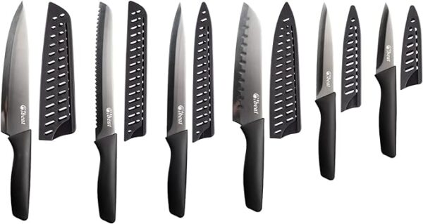 Fashionwu Black Kitchen Knife Set of 6, Stainless Steel Knife Set, Extra Sharp Kitchen Cooking Knife Set with Cover - Image 3