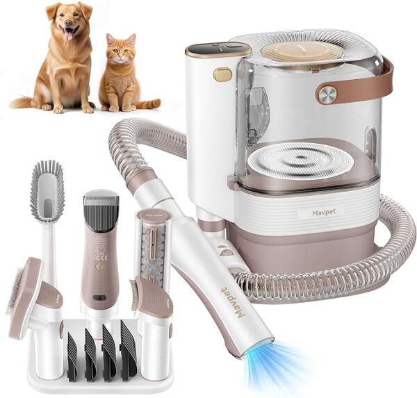 Mavpet Dog Grooming Kit & Vacuum Suction, 3 Level Dog Hair Vacuum Groomer with Dog Clippers for Thick Coats