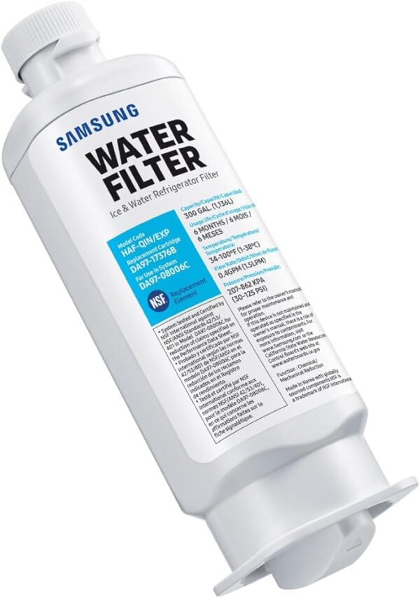 SAMSUNG Genuine Filter for Refrigerator Water and Ice, Carbon Block Filtration, Reduces 99% of Harmful Contaminants for Clean, Clear Drinking Water, 6-Month Life, HAF-QIN/EXP, 1 Pack - Image 3