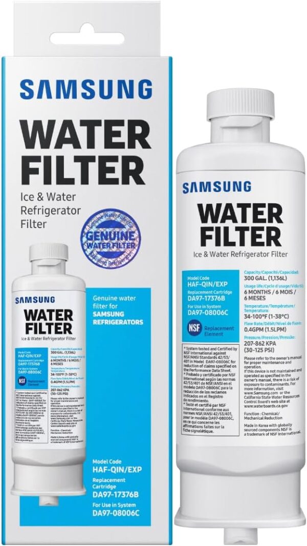 SAMSUNG Genuine Filter for Refrigerator Water and Ice, Carbon Block Filtration, Reduces 99% of Harmful Contaminants for Clean, Clear Drinking Water, 6-Month Life, HAF-QIN/EXP, 1 Pack - Image 4