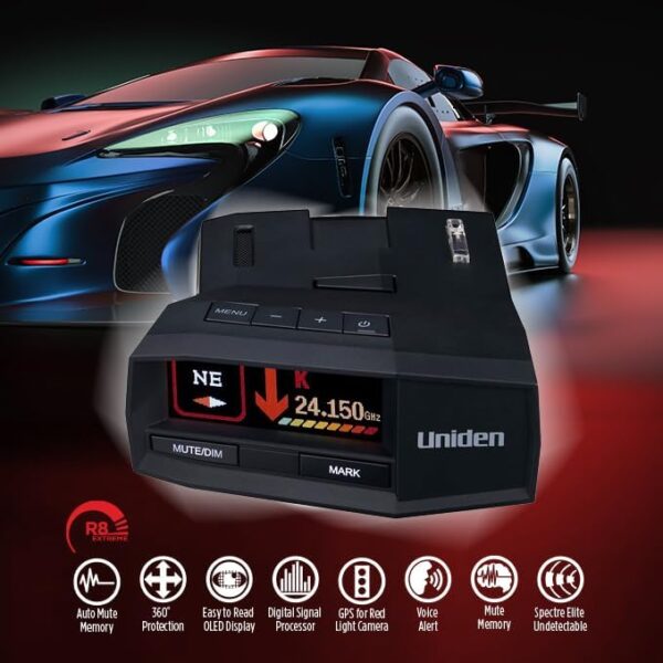 UNIDEN R8 Extreme Long-Range Radar/Laser Detector, Dual-Antennas Front & Rear Detection w/Directional Arrows - Image 2