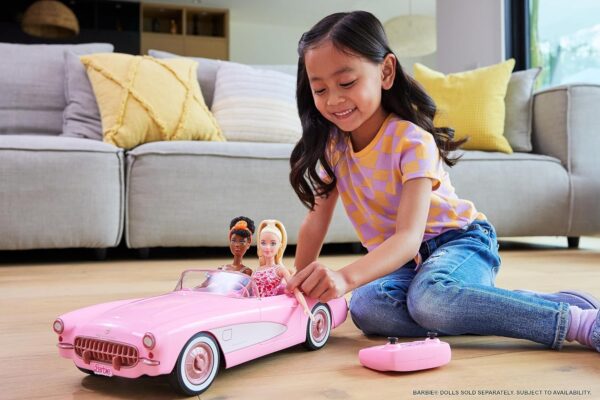 Hot Wheels Barbie RC Corvette from Barbie the Movie, Full-Function Remote-Control Toy Car Holds 2 Barbie Dolls - Image 5