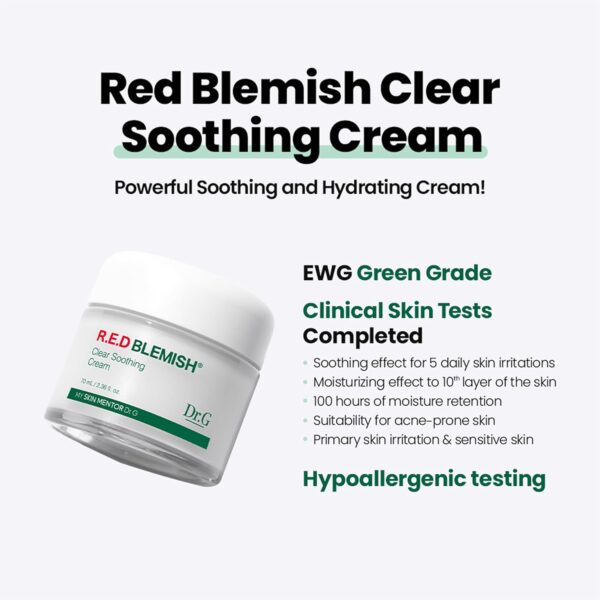 Dr.G RED Blemish Clear Soothing Cream (70ml/2.36 oz) Gowoonsesang Cosmetic, Moisturizing Recovery Cream for Sensitive Acne-Prone Skin; Cica Soothing Moisturizer - Image 3