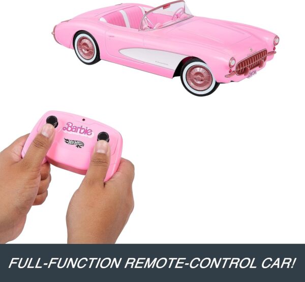 Hot Wheels Barbie RC Corvette from Barbie the Movie, Full-Function Remote-Control Toy Car Holds 2 Barbie Dolls - Image 3