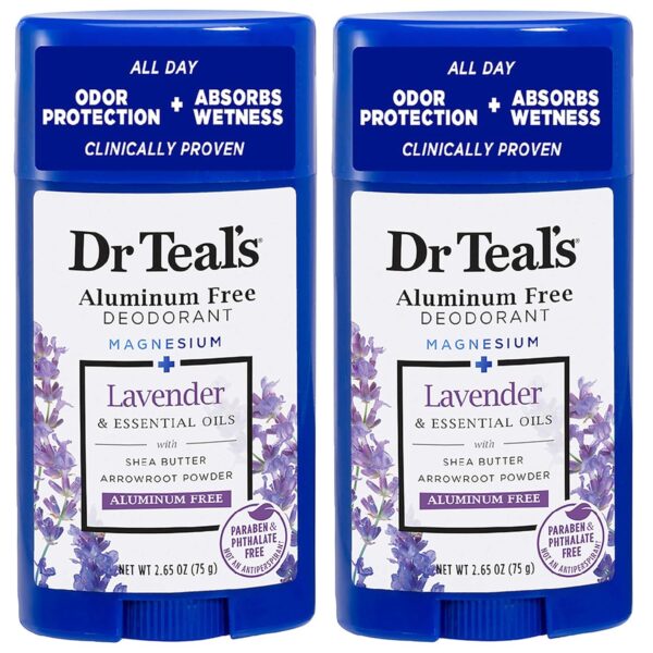 Dr Teal's Aluminum Free Deodorant - Lavender - Paraben & Phthalate Free - 2.65 oz Pack of 2