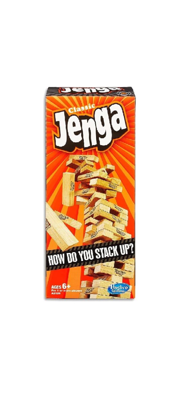 Hasbro Gaming Jenga Classic Game with Genuine Hardwood Blocks, Stacking Tower Game for 1 or More Players, Kids Easter Basket Stuffers, Ages 6+