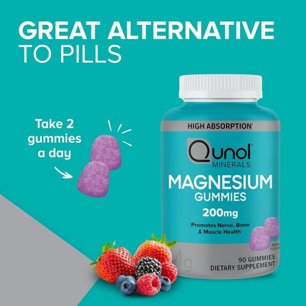 Qunol Magnesium Gummies for Adults, 200mg Magnesium Citrate High Absorption Supplement, Supports Nerve/Bone Health, Muscle Health, Vegetarian, 90 Count - Image 2