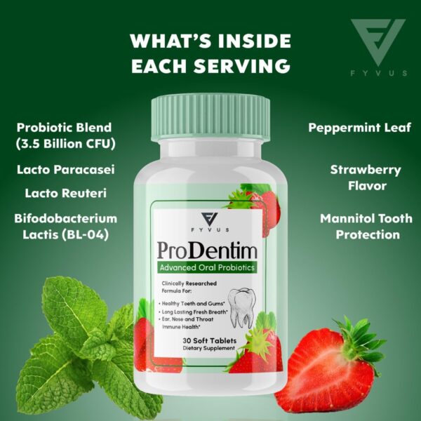 Prodentim Chewable Tablets for Gums and Teeth Oral Probiotics Mouth Bad Breath Treatment Dental Candy Melts, Pro Dentim Soft Dissolvable Chews Advanced Halitosis Mints - Strawberry Flavor (30 Tablets) - Image 3