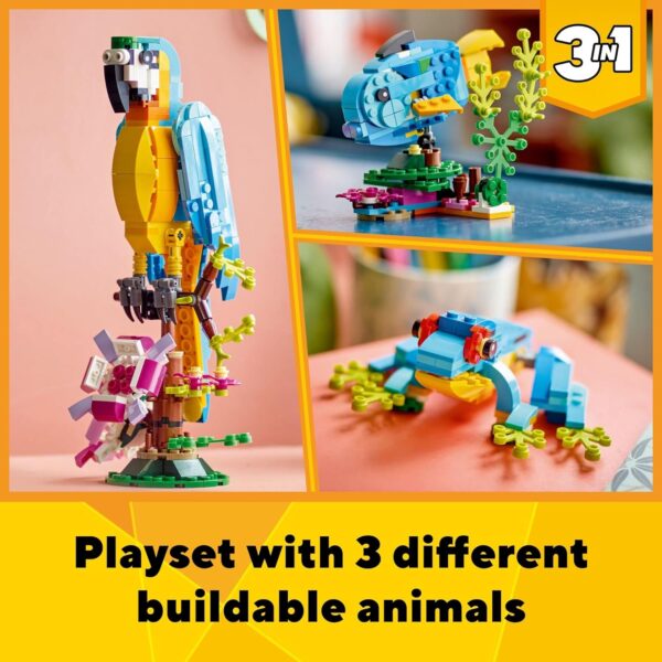 LEGO Creator 3 in 1 Exotic Parrot Building Toy Set, Creative Building Toy Easter Basket Stuffer, Transforms from Colorful Parrot to Swimming Fish to Cute Frog, Easter Gift for Kids Ages 7+, 31136 - Image 3