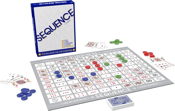 SEQUENCE- Original SEQUENCE Game with Folding Board, Cards and Chips by Jax ( Packaging may Vary ) White, 10.3" x 8.1" x 2.31" - Image 3